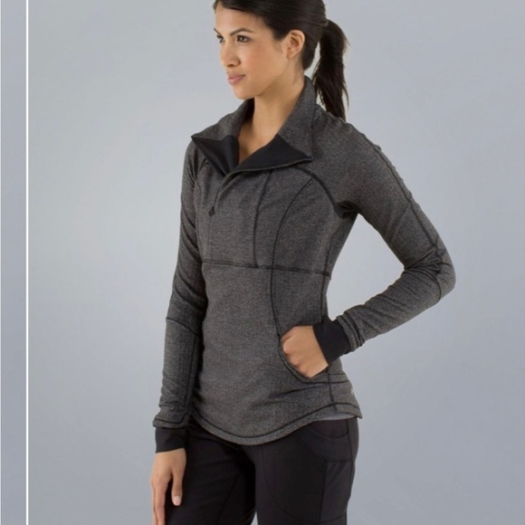 Lululemon Base Runner 1/2 Zip Heathered Herringbone Heathered Black size 10 - Picture 2 of 16